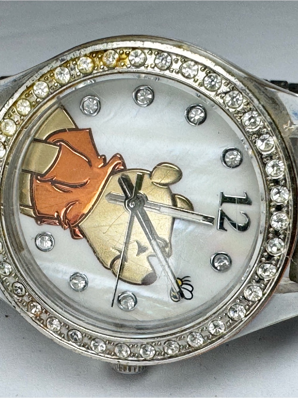 Disney Pooh Silver Watch with Gold and Rose-Gold Heart Accents sz small